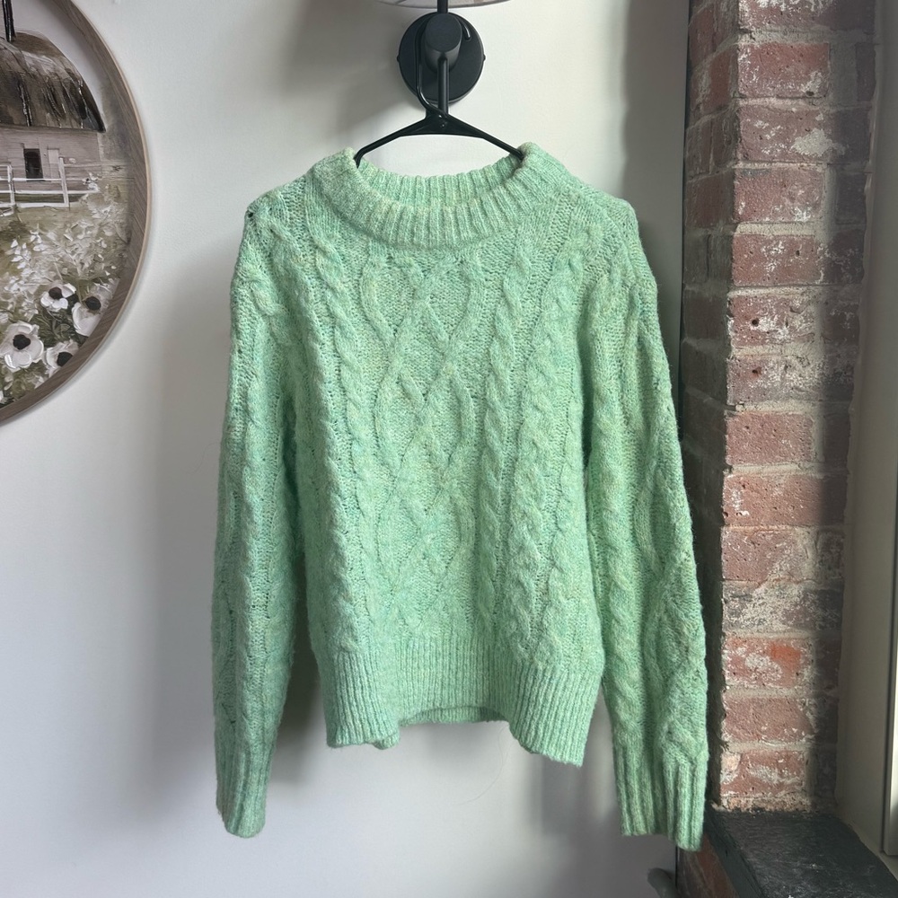 Topshop Light Green Cable Knit Sweater